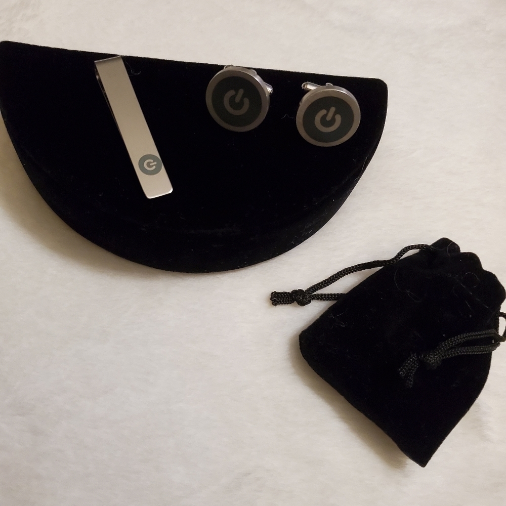 Stainless Steel Power Button Cufflink & Tie clip